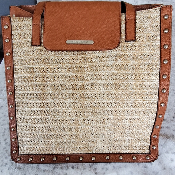 Steve Madden Straw Woven Tote Bag - Picture 1 of 8